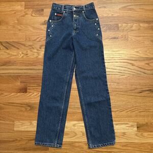 Vintage Lawman Western Jeans Girls Sz 10 90s Cowgirl ZigZag Side Button Bareback
